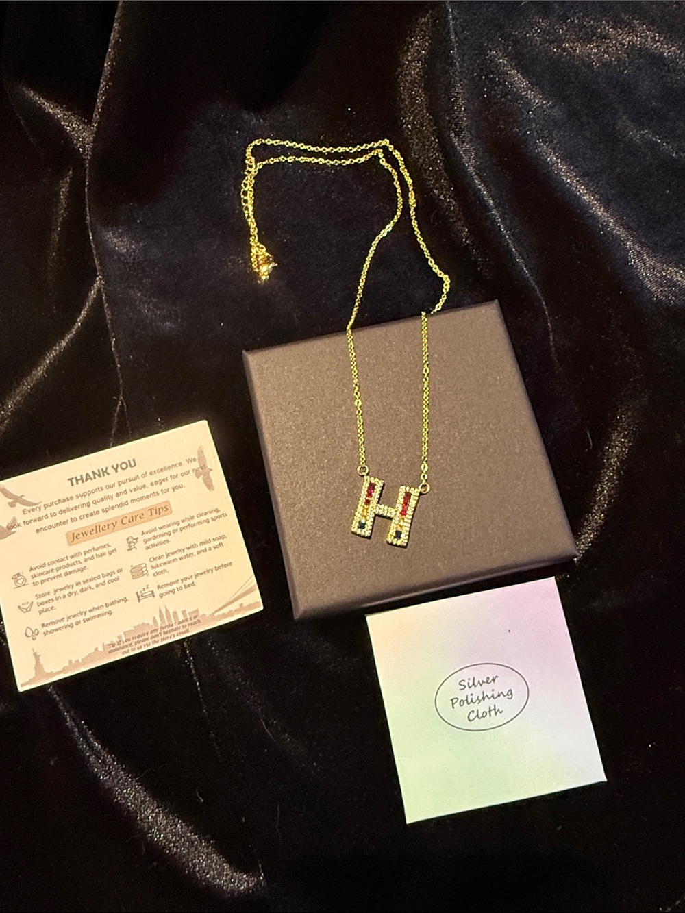 Gold-Tone H Initial Pendant Necklace - with Multiple Crystals